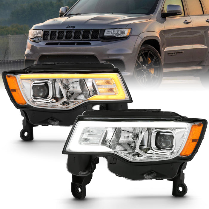 Phares de projecteur ANZO 2017-2018 Jeep Grand Cherokee avec interrupteur de style planche - Chrome avec ambre