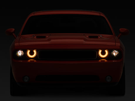 Raxiom 08-14 Dodge Challenger Halo Projctr Headlights w/Sequential Turn Signals-Blk Hsng(Clear Lens)