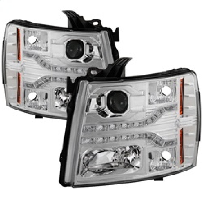 Phares de projecteur Spyder Chevy Silverado 1500 07-13 V2 - DRL à LED - Chrome PRO-YD-CS07V2-DRL-C