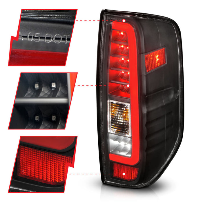 Feux arrière à LED ANZO 2005-2021 Nissan Frontier Boîtier noir/lentille transparente