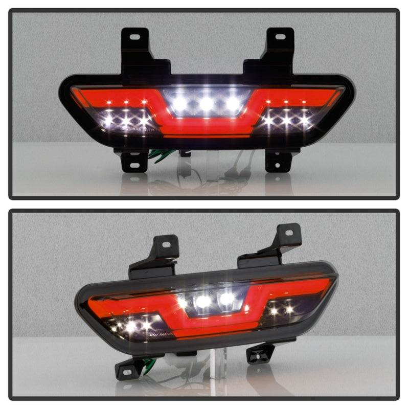 Feux de recul à LED pour Ford Mustang Spyder 15-16 - Fumée noire avec barre rouge (ALT-YD-FM15RED-REV-BSM)