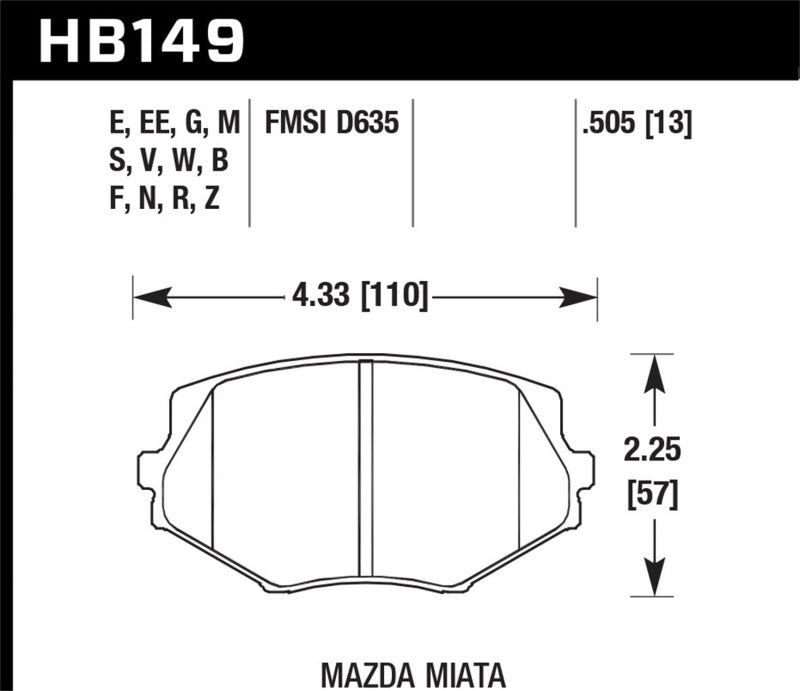 Hawk 94-00 Mazda Miata / 01-03 Miata avec suspension standard Plaquettes de frein avant DTC-60 Race (D635)