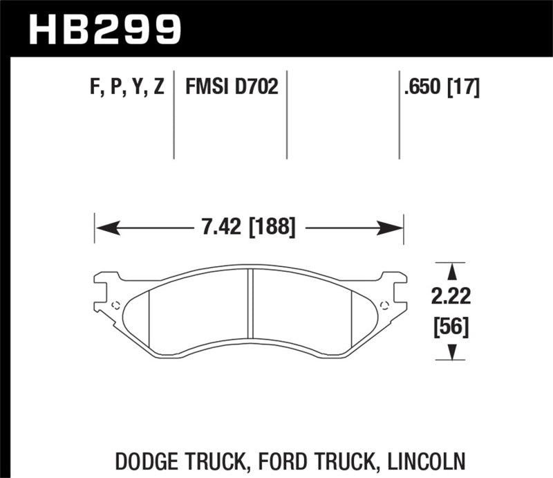 Plaquettes de frein avant et arrière HawkDodge B1500 VanDurango/1500 Pickup/1500 Van / Ford / Lincoln LTS Street