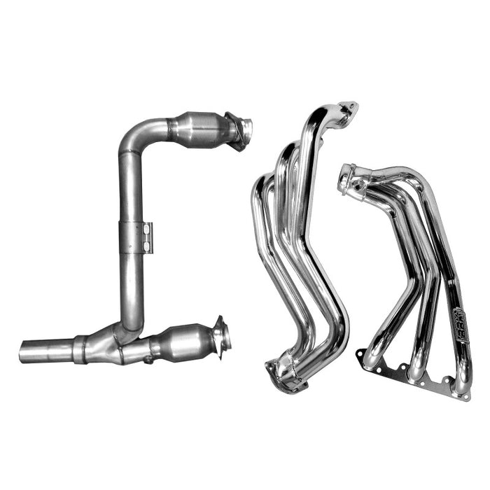 BBK 07-11 Jeep 3.8 V6 Long Tube Exhaust Headers And Y Pipe And Converters - 1-5/8 Silver Ceramic