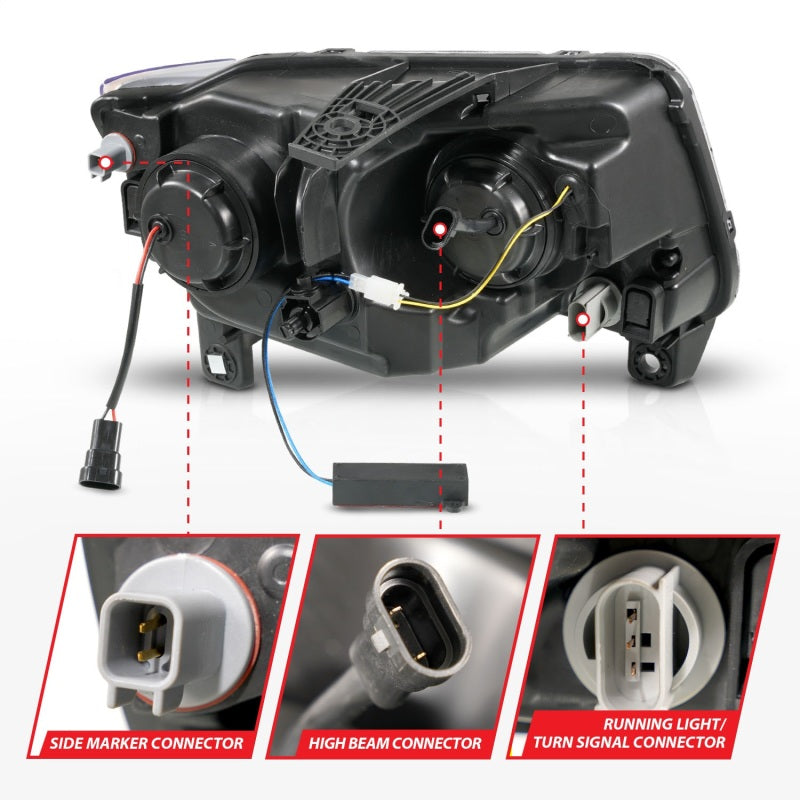 ANZO 11-13 Jeep Grand Cherokee (halogène d'usine uniquement) Phares de projecteur avec barre lumineuse Swchbk Chrome