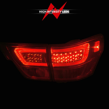 Feux arrière à LED ANZO 11-13 Jeep Grand Cherokee avec barre lumineuse Boîtier chromé Lentille rouge/transparente 4 pièces