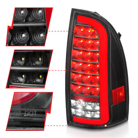 Feux arrière à LED ANZO 05-15 Toyota Tacoma avec barre lumineuse séquentielle, boîtier noir, lentille transparente