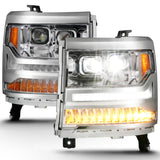 Phares de projecteur à LED ANZO 16-18 Chevrolet Silverado 1500 avec interrupteur de style planche chromé avec ambre
