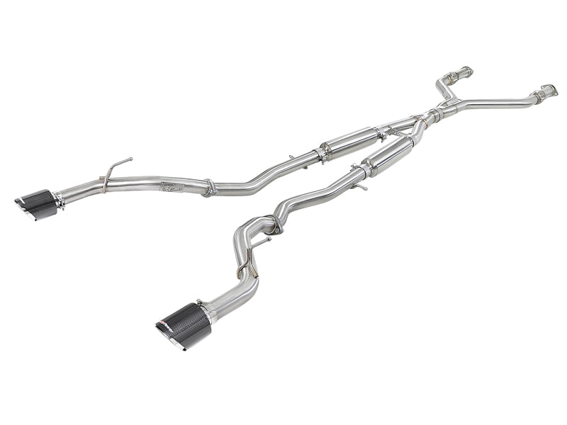 Échappement aFe POWER Takeda 2,5 pouces 304 SS CB avec embouts en fibre de carbone 17-19 Infiniti Q60 V6-3.0L (tt)