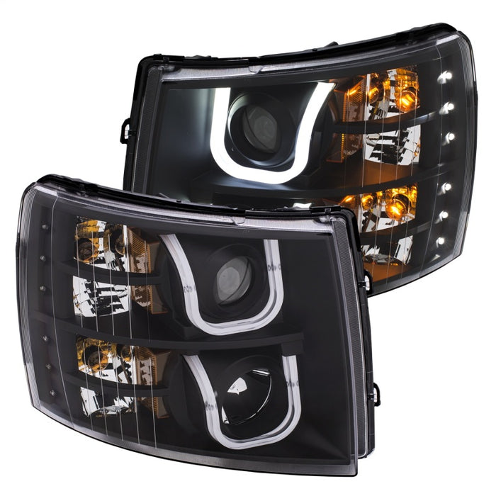 Phares de projecteur ANZO 2007-2013 Chevrolet Silverado 1500/2500 avec barre en U Switchback noir avec ambre