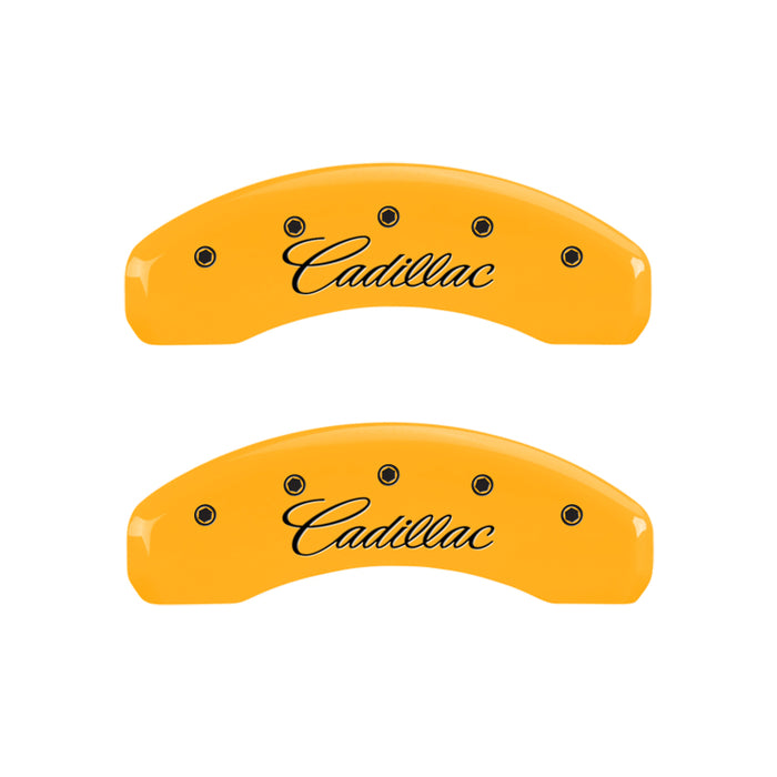 MGP 4 Caliper Covers Engraved F & R Cursive/Cadillac Yellow Finish Black Char 2007 Cadillac DTS