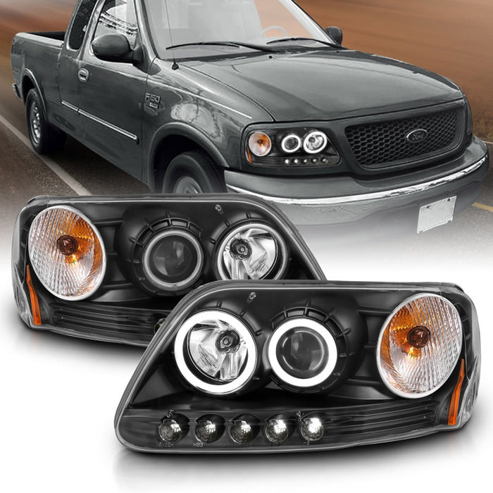 Phares de projecteur ANZO 1997-2003 Ford F-150 avec halo noir (CCFL)