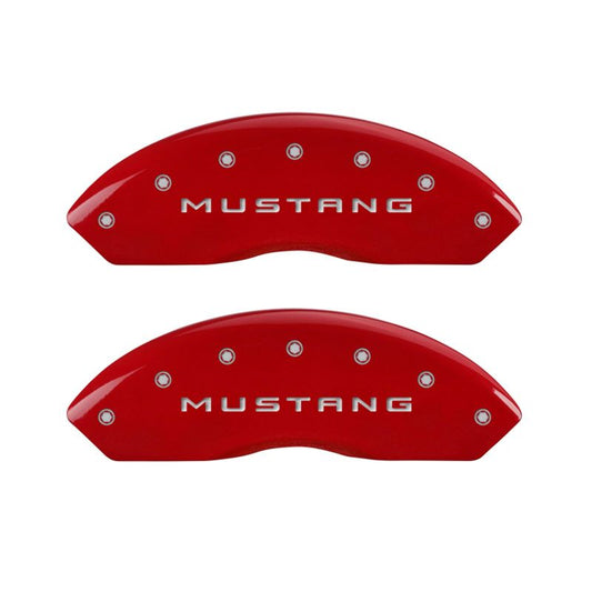 MGP 4 Caliper Covers Engraved Front Mustang Engraved Rear 37 Red finish silver ch