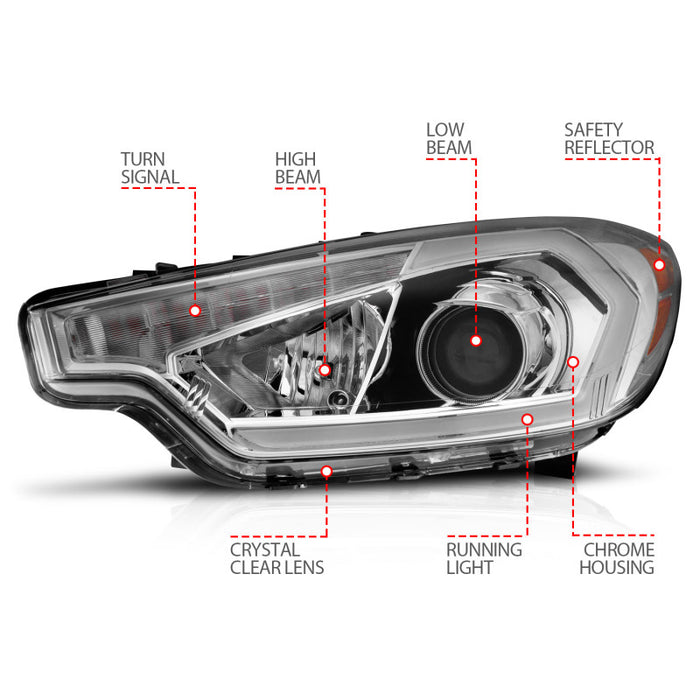 Phares de projecteur ANZO 2014-2016 Kia Forte avec barre lumineuse et boîtier chromé