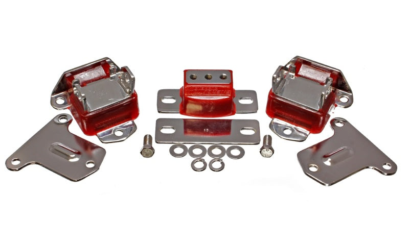 Supports de moteur et de transmission Energy Suspension 69-71 Camaro / 70-73 Monte Carlo Red; finition chromée