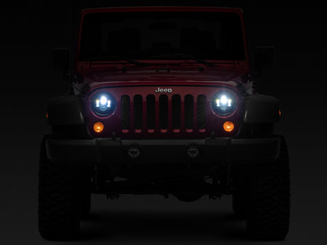 Phares à LED Daymaker de la série Axial Jeep Wrangler TJ/JK de Raxiom 97-18 - Boîtier noir (lentille transparente)