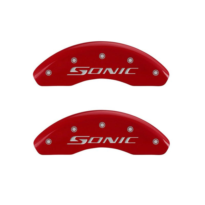 Couvre-étriers MGP 4 gravés avant et arrière finition Sonic Red argent ch