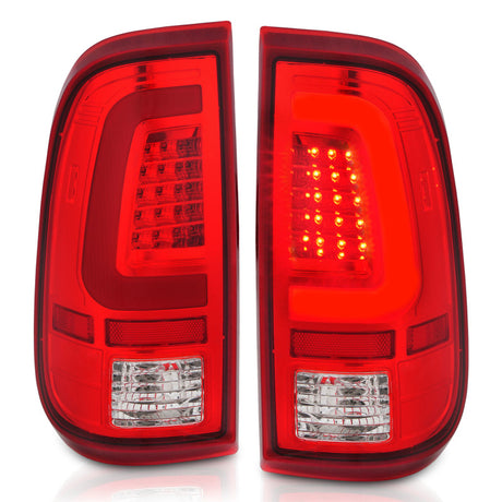 Feux arrière à LED ANZO 2008-2016 Ford F-250 Boîtier chromé Lentille rouge/transparente (paire)