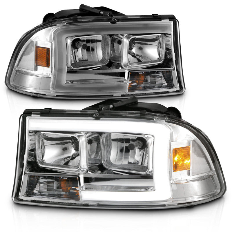 Ensemble de phares ANZO 97-04 Dodge Dakota/Durango Crystal avec barre lumineuse et boîtier chromé