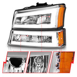 Phares en cristal ANZO 2003-2006 Chevrolet Silverado 1500 avec boîtier chromé pour barre lumineuse