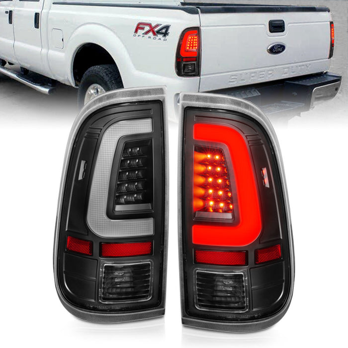 Feux arrière à LED ANZO 2008-2016 Ford F-250 Boîtier noir Lentille transparente (paire)