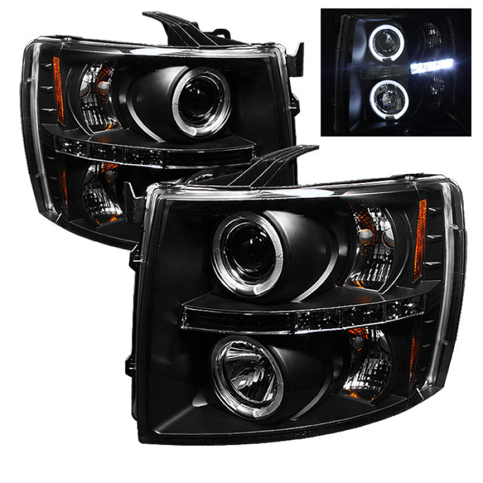 Phares de projecteur Spyder Chevy Silverado 1500 07-13 LED Halo LED Blk PRO-YD-CS07-HL-BK