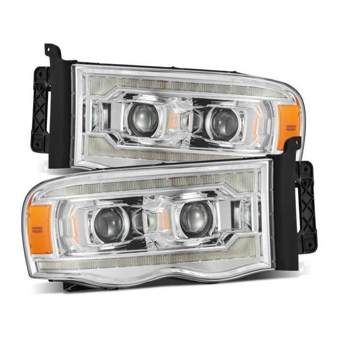 Phares à LED AlphaRex 02-05 Dodge Ram 1500 LUXX de style planche chromés avec lumière active/signal séquentiel