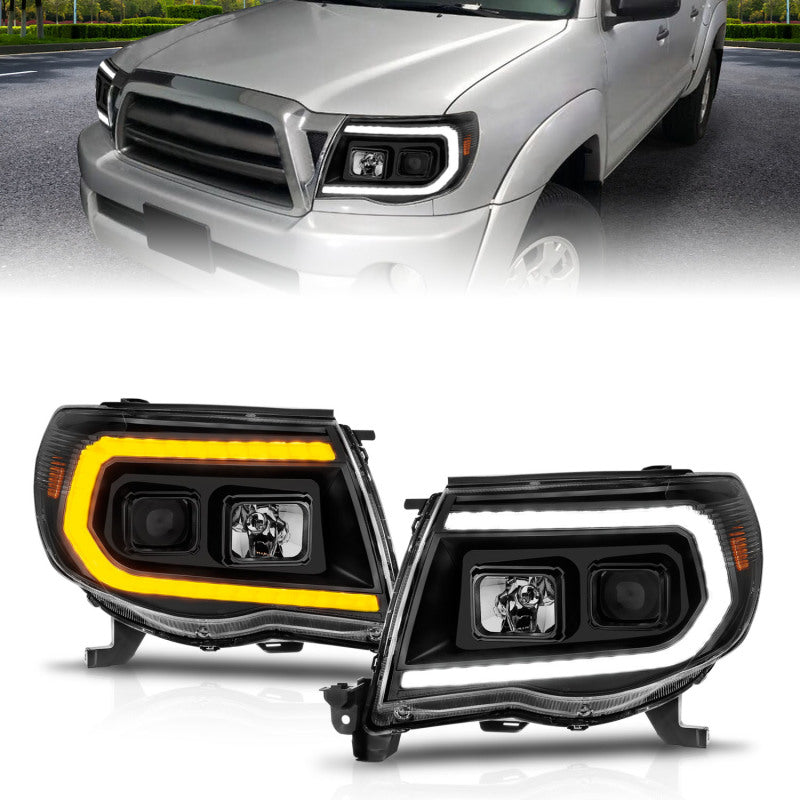 Phares de projecteur ANZO 05-11 Toyota Tacoma avec barre lumineuse Switchback boîtier noir