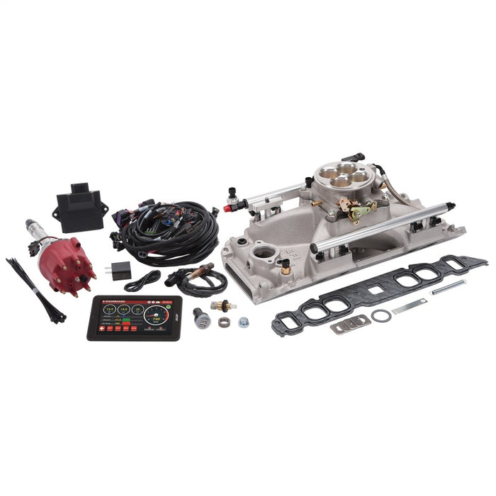 Kit d'injection de carburant Edelbrock Pro Flo 4 à port séquentiel BBC Oval 625 HP max 35 LbHr Injecteurs Satin