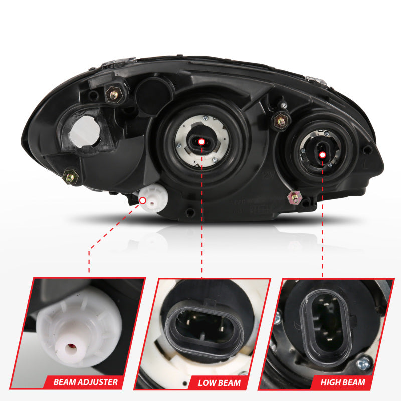 Phare en cristal ANZO 2001-2005 Chrysler Pt Cruiser Chrome Ambre (OE)