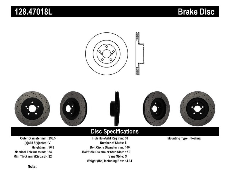 Rotor avant gauche percé StopTech 02-10 WRX