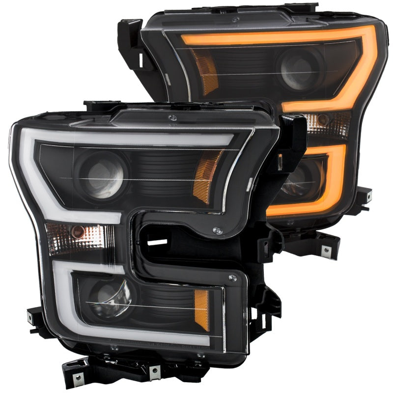 Phares de projecteur ANZO 2015-2017 Ford F-150 avec interrupteur de style planche noir avec ambre