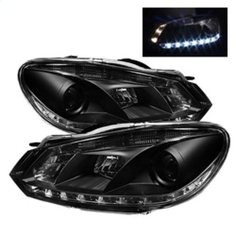 Phares de projecteur Spyder Volkswagen Golf/GTI 10-13 Modèle halogène - DRL Blk PRO-YD-VG10-DRL-BK