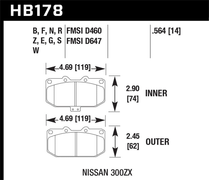 Plaquettes de frein avant HP+ Street pour Hawk 06-07 WRX / 89-96 Nissan 300ZX / 89-93 Skyline GT-R