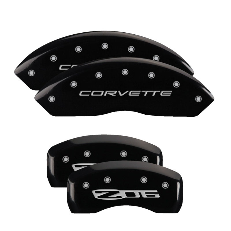 MGP 4 Caliper Covers Engraved Front C5/Corvette Engraved Rear C5/Z06 Black finish silver ch