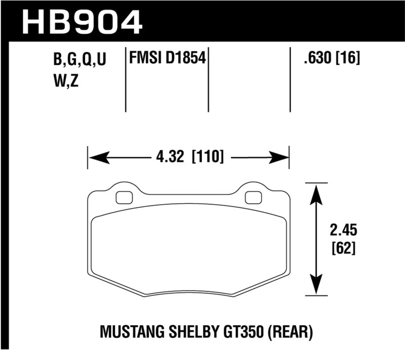 Plaquettes de frein arrière Hawk DTC-80 Race pour Ford Mustang Shelby GT350/GT350R 15-17