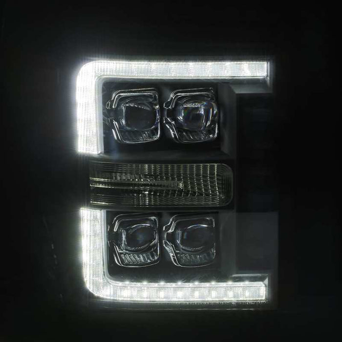 Phares à LED AlphaRex 11-16 Ford F-350 SD NOVA Projecteur de style planche Alpha Blk avec lumière active/signal Seq