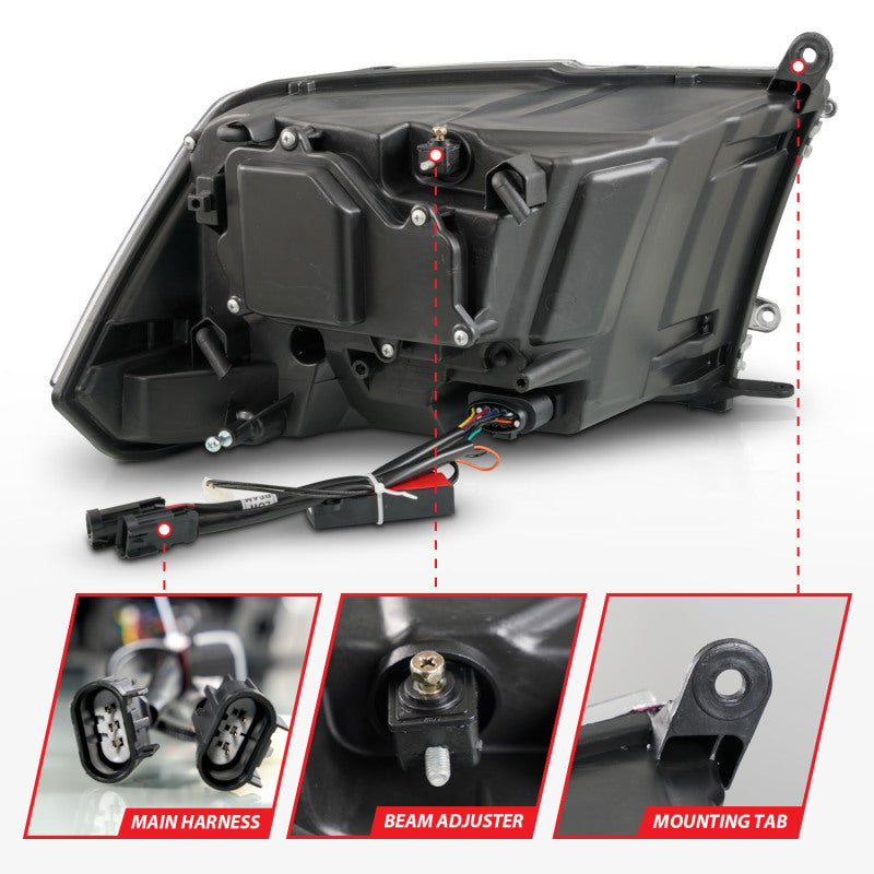 Phares à LED ANZO 09-18 Dodge Ram 1500/2500/3500 style planche Switchback + séquentiel - Noir mat