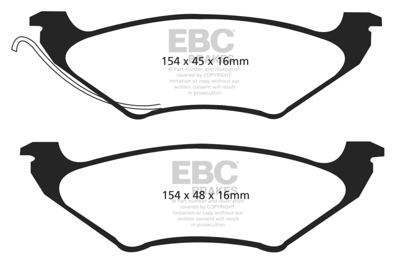 Plaquettes de frein arrière EBC Ultimax2 pour Chrysler Town &amp; Country 3.3 (roues de 15 pouces) 96-00