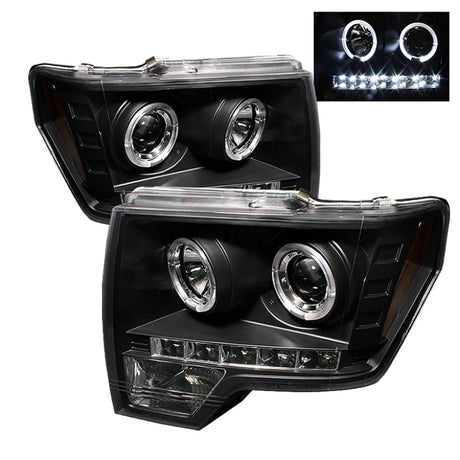 Phares de projecteur Spyder Ford F150 09-14 Modèle halogène - LED Halo LED Blk PRO-YD-FF15009-HL-BK