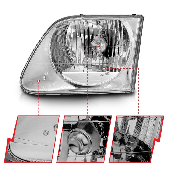 Phares avant en cristal chromés ANZO 1997-2003 Ford F-150