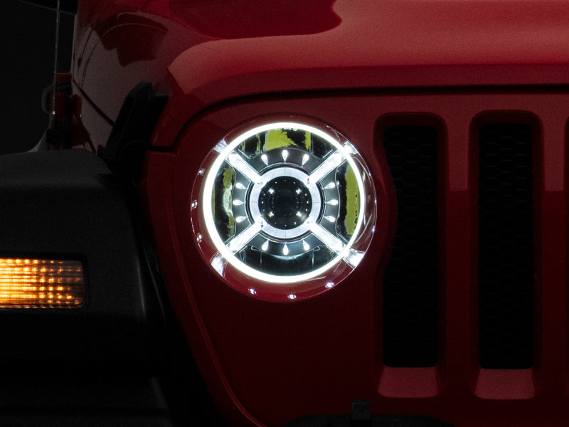 Phares à LED Raxiom 18-22 Jeep Wrangler JL/JT 9 pouces avec DRL et halo - Boîtier noir (lentille transparente)