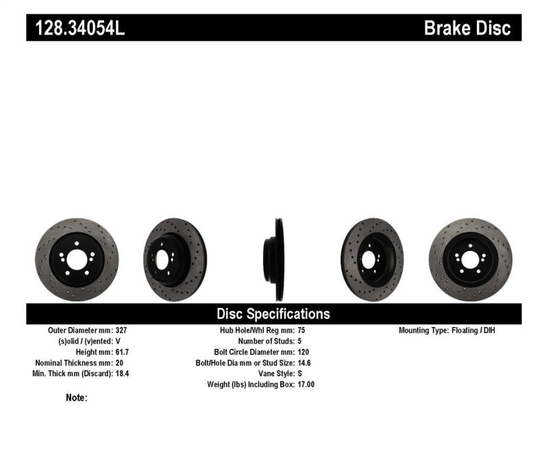 Rotor arrière gauche percé StopTech 01-07 BMW M3 (E46) / 00-04 M5 (E39)