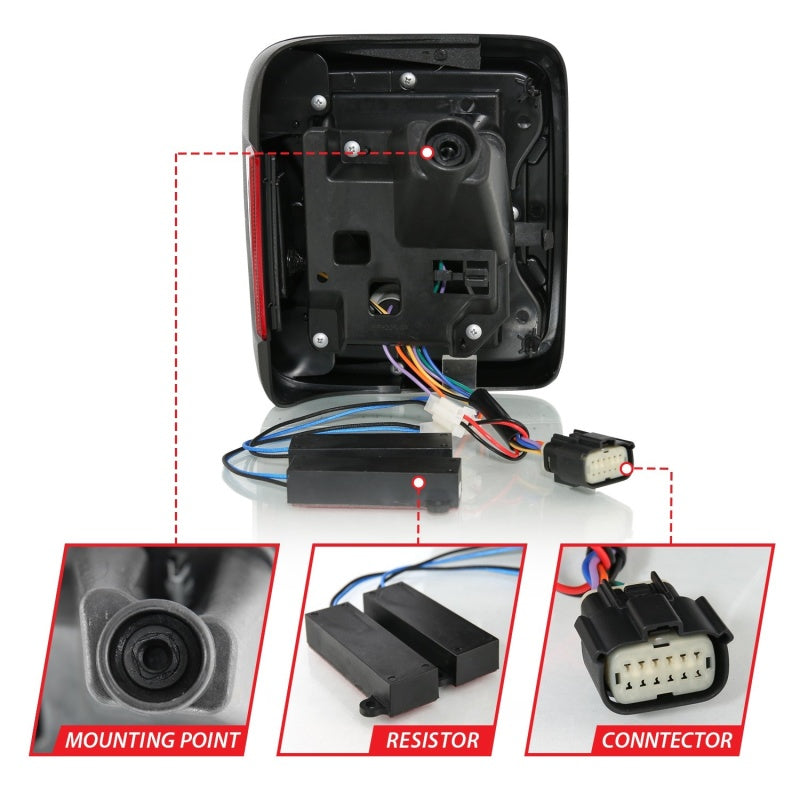 Feux arrière à LED ANZO 18-19 Jeep Wrangler JL Noir