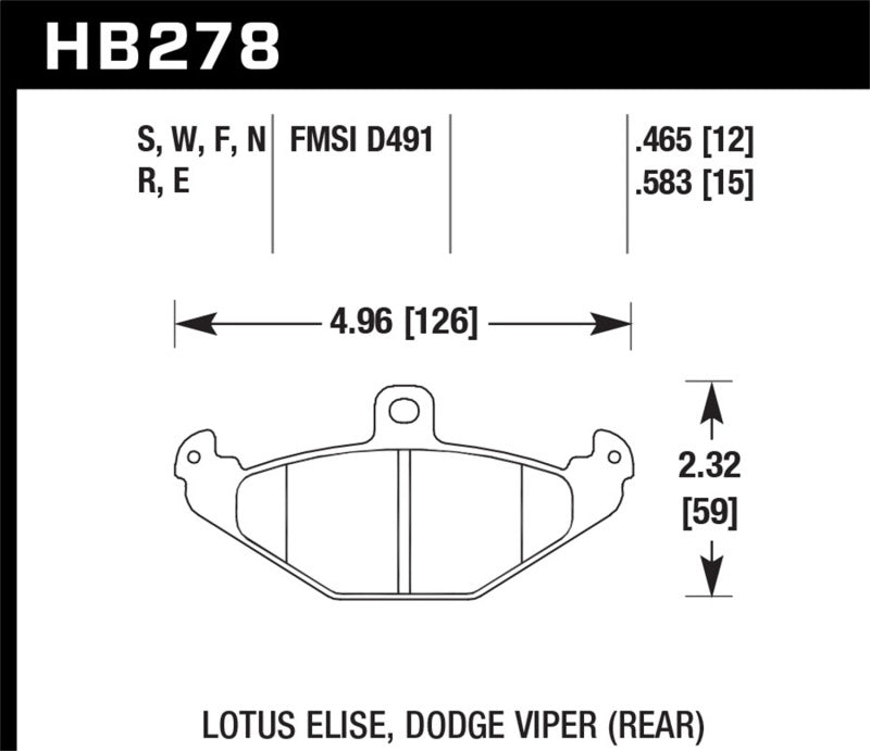 Plaquettes de frein arrière de course Hawk Lotus Elise 12 mm Ht-10