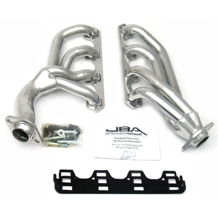 JBA 65-73 Ford Mustang 351W SBF avec embrayage T-5/câble 1-5/8 po primaire Silver Ctd Mid Length Header