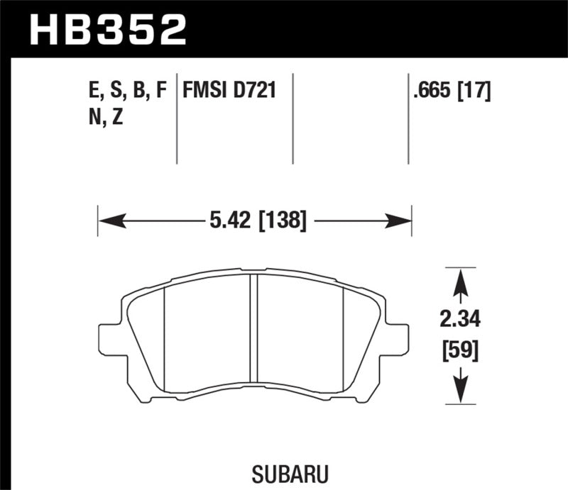 Plaquettes de frein avant hautes performances Street 5.0 pour Subaru Forester L (avec freins à tambour arrière) Hawk 1998-2/2002