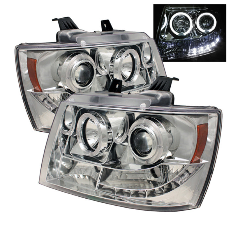 Phares de projecteur Spyder Chevy Suburban 1500 LED Halo LED Chrome PRO-YD-CSUB07-HL-C
