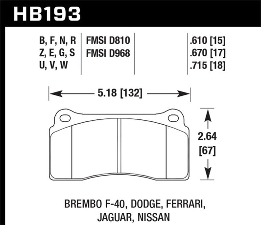 Hawk Dodge / Ferrari  Front & Rear / Ferrari / Jaguar / Nissan Front DTC-70 Race Brake Pads