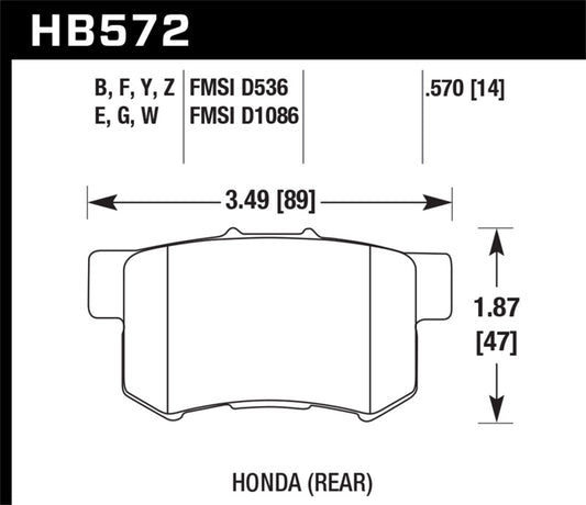 Hawk 02-04 Honda Civic Si / 99-08 Acura TL DTC-60 Race Rear Brake Pads